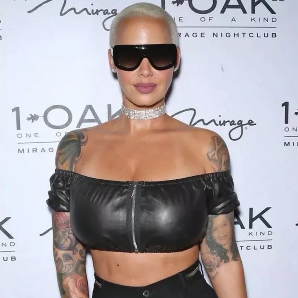 ALEXANDER WANG OFF-SHOULDER LEATHER CROP TOP S/M